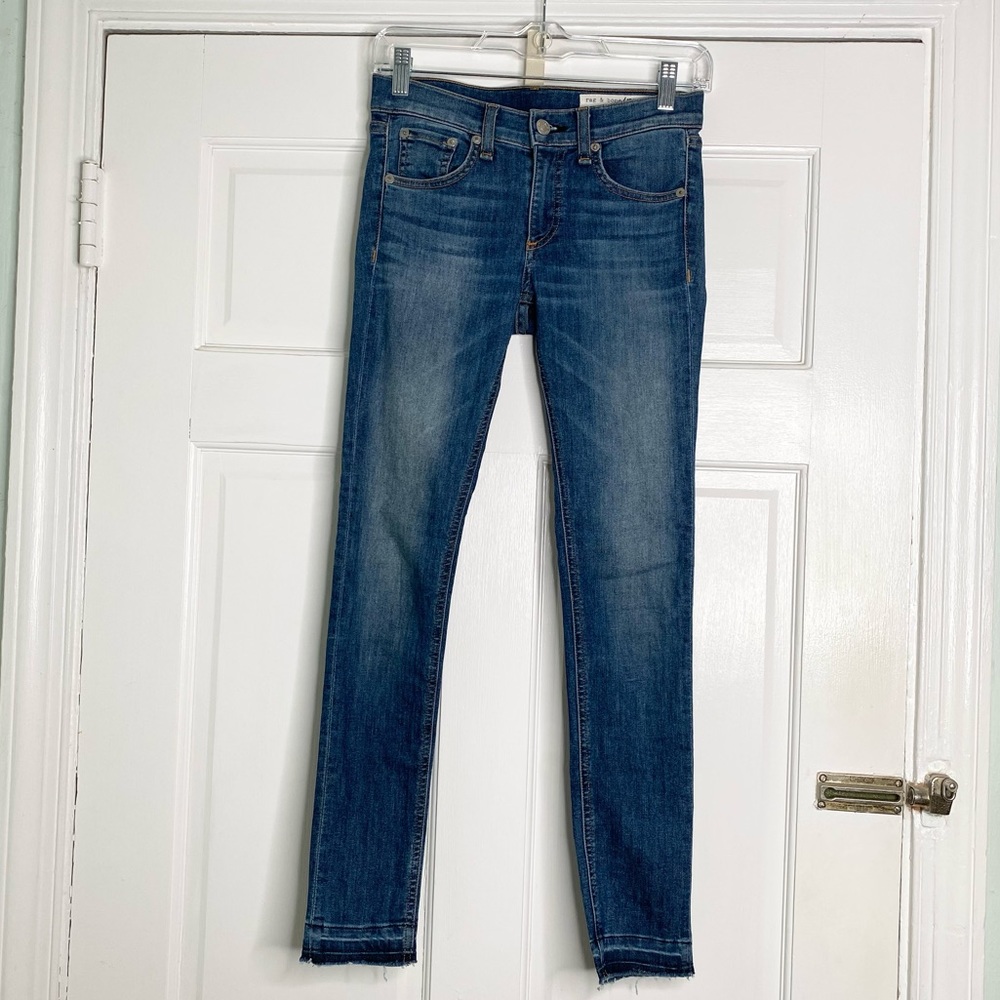 Rag & Bone Ankle Skinny Jeans Raw Ankle Hem Medium Wash Cln Lly Dale Size 25